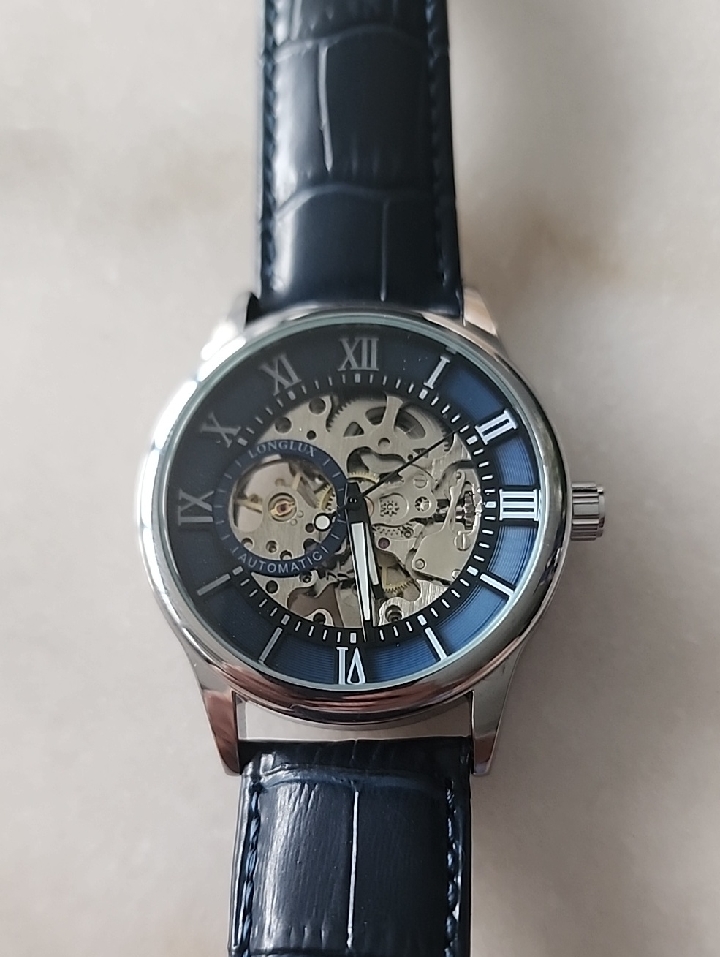 Longlux Automatic Skeleton Dial Mens Watch In Dark Blue